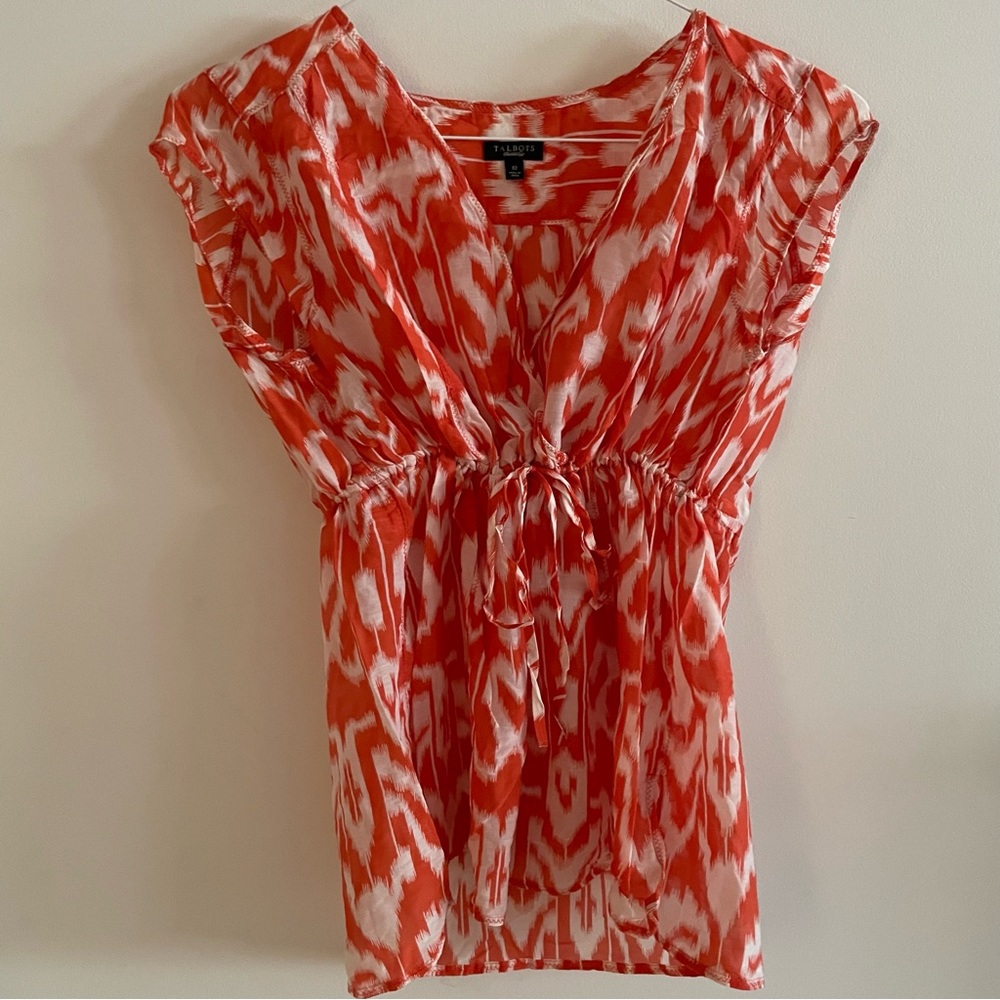 Orange Talbots silk top with tie waist vneck
